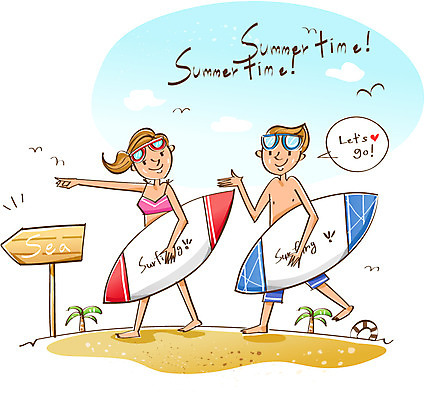 EPS 여자 남자 여유 바다 휴가 웃음 사람 20대 해변 두명 여름 레포츠 여름휴가 바캉스 서핑 즐거움 여름스포츠 청년만 성인만 계절 감정 스포츠 레저 표정 청년 수상스포츠 파일형식 벡터 여름_계절