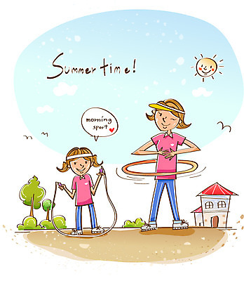 EPS 여자 여유 어린이 미소 웃음 사람 소녀 20대 두명 10대 여름 레포츠 운동복 운동 마을 즐거움 줄넘기 훌라후프 여름스포츠 공터 여자만 옷 계절 감정 스포츠 청소년 레저 표정 건강 청년 파일형식 벡터 여름_계절