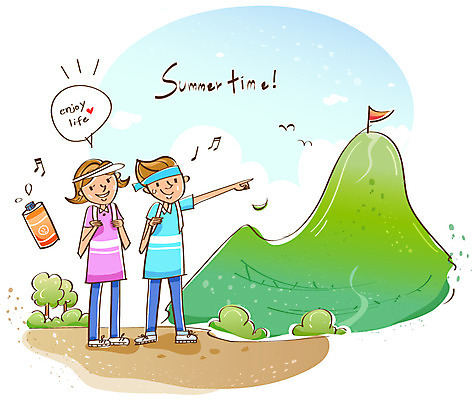 EPS 여자 남자 여유 휴가 산 미소 웃음 사람 20대 두명 여름 레포츠 여름휴가 바캉스 등산 물통 즐거움 여름스포츠 청년만 성인만 계절 감정 스포츠 레저 표정 청년 트래킹 파일형식 벡터 여름_계절