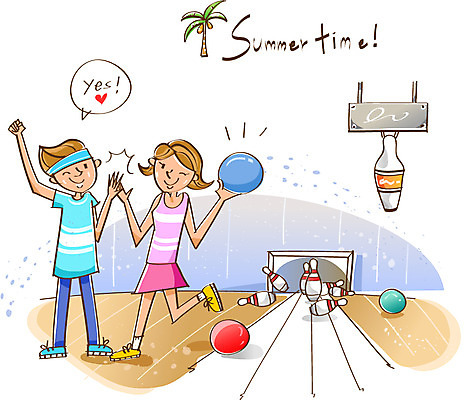 EPS 여자 남자 여유 공 휴가 웃음 사람 20대 두명 여름 레포츠 여름휴가 바캉스 볼링 즐거움 여름스포츠 볼링장 스트라이크 청년만 성인만 계절 감정 스포츠 레저 표정 청년 구기 파일형식 벡터 여름_계절