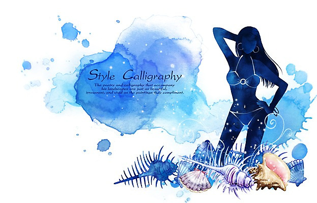 PSD 여자 수영복 실루엣 캘리배경 백그라운드 일러스트 캘리그라피 조개 수채화 그림자 한명 사람 성인 여름 파란색 여름휴가 바캉스 빛 비키니 뷰티 물방울 조개껍데기 고급 소라 시원함 손그림 여자만 여자한명만 성인여자만 성인만 국내일러스트 1 옷 계절 컬러 컨셉 휴가 어패류 촬영기법 파일형식 여름_계절