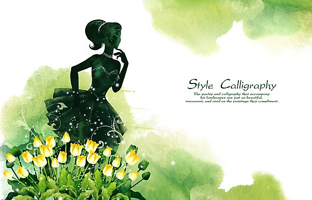 PSD 드레스 여자 꽃 실루엣 캘리배경 백그라운드 꽃백그라운드 일러스트 캘리그라피 수채화 그림자 한명 사람 성인 초록색 빛 뷰티 튤립 고급 손그림 여자만 여자한명만 성인여자만 성인만 국내일러스트 식물 1 옷 컬러 컨셉 촬영기법 파일형식