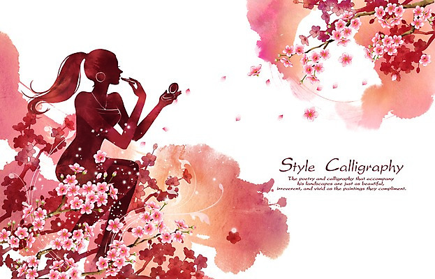 PSD 여자 꽃 실루엣 분홍색 캘리배경 백그라운드 꽃백그라운드 일러스트 캘리그라피 수채화 그림자 한명 사람 성인 빛 화장 뷰티 화장품 벚꽃 고급 손그림 여자만 여자한명만 성인여자만 성인만 국내일러스트 식물 1 컬러 컨셉 촬영기법 파일형식