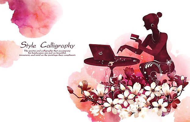 PSD 여자 꽃 실루엣 캘리배경 백그라운드 인터넷 꽃백그라운드 일러스트 캘리그라피 탁자 수채화 그림자 한명 사람 성인 노트북 빛 쇼핑 뷰티 신용카드 고급 자주색 쇼핑몰 손그림 목련 온라인 여자만 여자한명만 성인여자만 성인만 국내일러스트 식물 1 컬러 가구 컨셉 촬영기법 금융 전자제품 파일형식