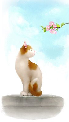 PSD 동물 한마리 벽 백그라운드 일러스트 포유류 하늘 사람없음 담장 반려동물 귀여움 고양이 국내일러스트 1 컨셉 파일형식