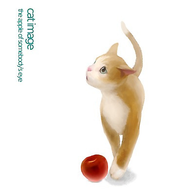 PSD 동물 한마리 백그라운드 과일 일러스트 포유류 사람없음 반려동물 한개 귀여움 고양이 사과 국내일러스트 1 컨셉 파일형식