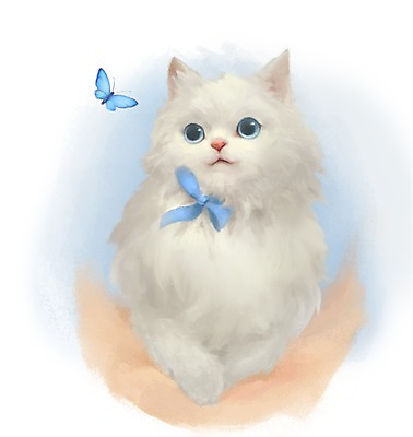 PSD 동물 한마리 리본 나비 곤충 백그라운드 일러스트 포유류 사람없음 파란색 반려동물 귀여움 고양이 국내일러스트 1 컬러 컨셉 파일형식