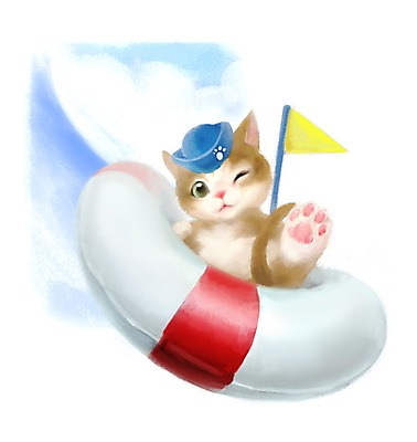 PSD 동물 한마리 파도 바다 백그라운드 일러스트 포유류 사람없음 반려동물 귀여움 고양이 깃발 튜브 마린룩 국내일러스트 1 옷 컨셉 파일형식