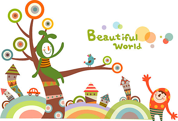 EPS 나무 어린이 패턴 일러스트 상상 자동차 주택 미소 웃음 두명 친구 판타지 마을 꿈 인사 신비 상상캐릭터 동산 어린이만 국내일러스트 일러캐릭터 식물 캐릭터 육상교통 컨셉 무늬 관계 표정 사람 건물 예절 파일형식 벡터