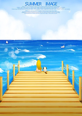 PSD 한마리 계절 여자 바다 백그라운드 일러스트 한명 풍경 10대 여름 반려동물 항구 보트 강아지 여자만 여자한명만 십대만 십대여자만 십대여자한명만 국내일러스트 동물 1 배_교통 교통시설 청소년 사람 개 파일형식