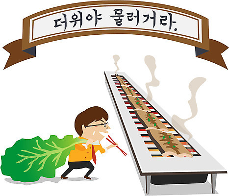 EPS 배너 남자 음식 일러스트 여름음식 한명 사람 성인 복날 더위 상추 열정 보양식 불판 장어구이 보신 남자만 남자한명만 성인남자만 성인만 삼복 국내일러스트 1 기념일 감정 채소 날씨 장어 생선요리 몸보신 파일형식 벡터 여름_계절