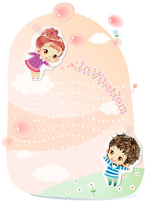 EPS 구름 템플릿 커플 여자 남자 꽃 카드템플릿 미소 웃음 사람 소년 초원 두명 10대 초대장 초대 십대만 이미지템플릿 카드프레임 자연요소 식물 어린이 관계 청소년 카드_감사 프레임 표정 카드 파일형식 벡터