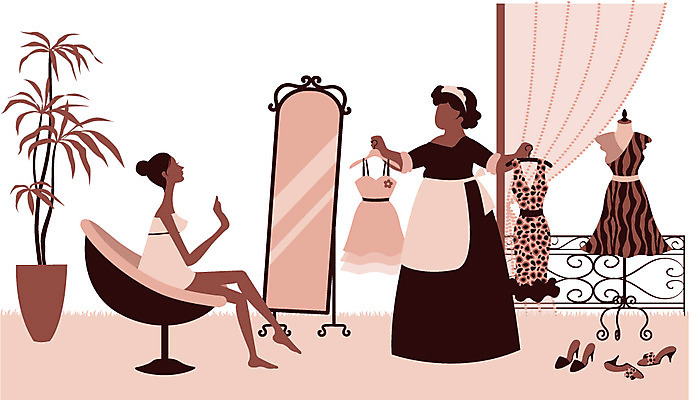EPS 옷 여자 패션 화분 구두 의자 일러스트 창문 사람 20대 두명 쇼핑 거울 커튼 오브젝트 도우미 여자만 성인여자만 청년만 청년여자만 성인만 국내일러스트 가구 신발 청년 파일형식 벡터