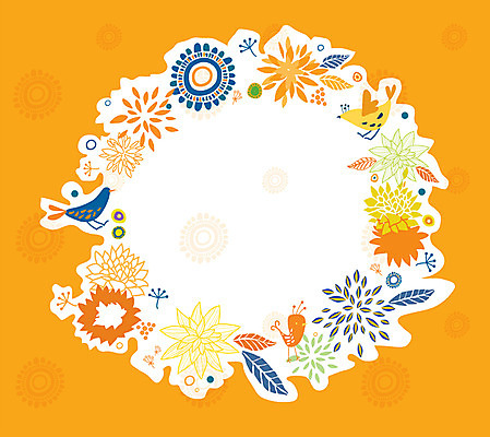 EPS 나무 식물 동물 꽃 백그라운드 잎 무늬 패턴 일러스트 조류 프레임 사람없음 주황색 패턴프레임 국내일러스트 컬러 파일형식 벡터