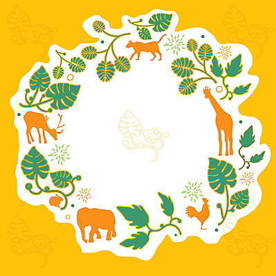 EPS 동물 백그라운드 잎 무늬 패턴 일러스트 나뭇잎 코끼리 프레임 사람없음 노란색 토끼 닭 기린 표범 패턴프레임 국내일러스트 식물 컬러 포유류 조류 반려동물 파일형식 벡터