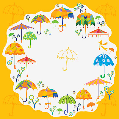 EPS 잡화 백그라운드 무늬 패턴 일러스트 우산 프레임 사람없음 노란색 양산 패턴프레임 국내일러스트 컬러 파일형식 벡터