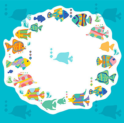 EPS 하늘색 백그라운드 무늬 패턴 일러스트 프레임 어류 사람없음 물 열대어 패턴프레임 국내일러스트 자연요소 파란색 수중동물 파일형식 벡터
