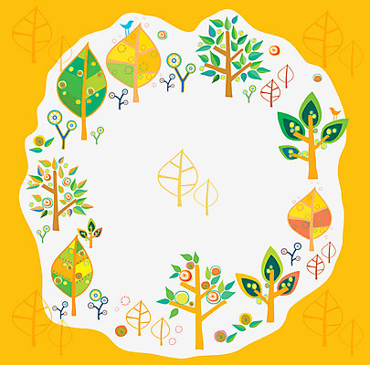 EPS 나무 백그라운드 무늬 패턴 일러스트 나뭇잎 프레임 사람없음 노란색 패턴프레임 국내일러스트 식물 컬러 잎 파일형식 벡터