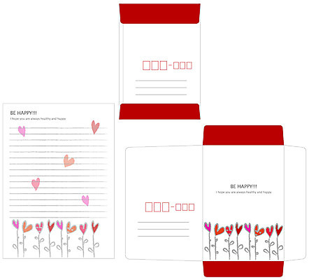 EPS 템플릿 꽃 봉투 편지봉투 프레임 틀 사람없음 세트 하트 편지 편지지 레터폼 하트꽃 이미지템플릿 모양 식물 파일형식 벡터