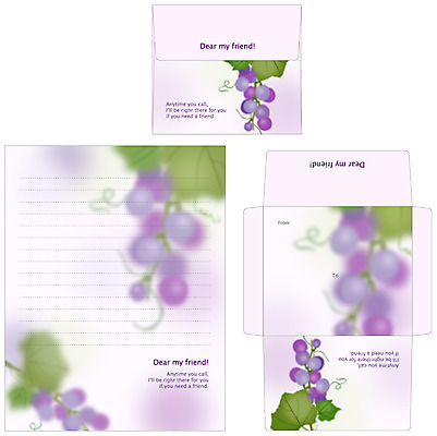 EPS 템플릿 열매 잎 과일 포도 봉투 편지봉투 프레임 틀 사람없음 세트 보라색 편지 편지지 레터폼 포도송이 이미지템플릿 식물 컬러 파일형식 벡터