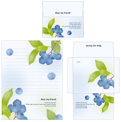 EPS 템플릿 열매 잎 봉투 편지봉투 프레임 틀 사람없음 세트 남색 편지 편지지 레터폼 블루베리 이미지템플릿 식물 컬러 과일 파일형식 벡터
