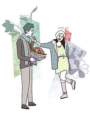 PSD 라이프스타일 커플 여자 남자 맨라이프 꽃다발 일러스트 선물 사람 성인 두명 라이프 목도리 성인만 국내일러스트 잡화 꽃 관계 생활 파일형식