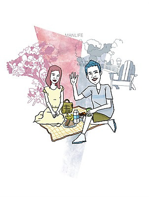 PSD 라이프스타일 커플 공원 여자 남자 맨라이프 데이트 일러스트 사람 20대 성인 두명 라이프 소풍 돗자리 도시락 청년만 성인만 국내일러스트 공공시설 음식 관계 청년 생활 야외활동 파일형식