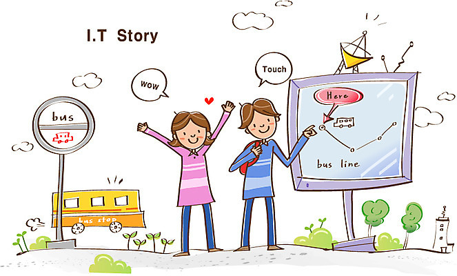 EPS 여자 남자 통신 버스 정보기술 웃음 사람 20대 성인 두명 10대 정보 네트워크 역 버스정류장 스마트 IT라이프 편리함 소통 버스노선도 터치스크린 라이프스타일 육상교통 컨셉 교통시설 청소년 대중교통 기술 표정 청년 노선도 파일형식 벡터