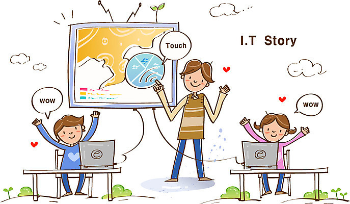 EPS 학생 여자 남자 어린이 통신 수업 정보기술 웃음 사람 10대 세명 노트북 정보 스마트 IT라이프 편리함 소통 터치스크린 십대만 라이프스타일 교육 컨셉 청소년 기술 표정 전자제품 파일형식 벡터