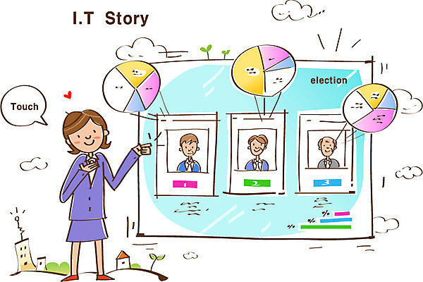 EPS 여자 통신 정보기술 한명 웃음 사람 성인 정보 투표 아나운서 스마트 방송 IT라이프 편리함 소통 터치스크린 여자만 여자한명만 성인여자만 성인만 직업 1 라이프스타일 컨셉 기술 표정 선거 파일형식 벡터