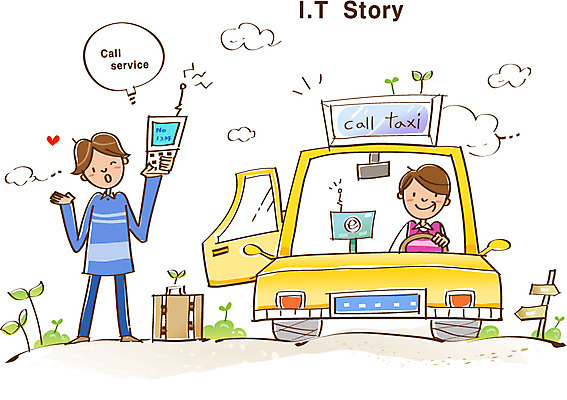 EPS 남자 가방 통신 정보기술 웃음 사람 20대 성인 두명 10대 스마트폰 핸드폰 정보 스마트 택시 IT라이프 예약 편리함 소통 콜택시 남자만 라이프스타일 잡화 컨셉 승용차 자동차 청소년 기술 표정 청년 전자제품 스마트기기 파일형식 벡터