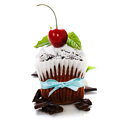 포토 JPG 해외이미지 리본 실내 사람없음 초콜릿 체리 달콤 컵케이크 민트 흰배경 슈가파우더 초코맛 해외202004 해외포토 백그라운드 과일 디저트 내부 케이크 흰색 맛 허브 파일형식