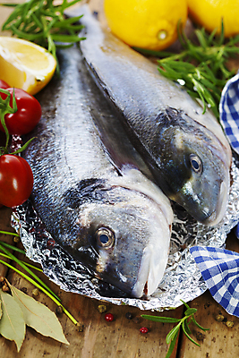 포토 JPG 해외이미지 방울토마토 실내 어류 사람없음 레몬 은박지 해산물 후추 로즈메리 나무탁자 월계수 황새치 해외202004 해외포토 토마토 과일 탁자 내부 수중동물 허브 향신료 파일형식 새치