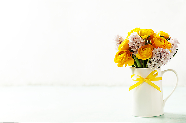 포토 JPG 해외이미지 리본 꽃다발 봄꽃 실내 사람없음 꽃병 흰배경 히아신스 해외202004 해외포토 꽃 백그라운드 내부 봄 흰색 파일형식