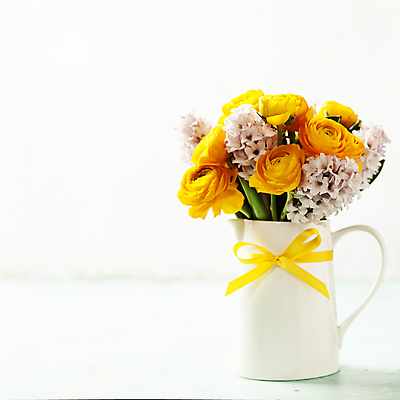 포토 JPG 해외이미지 리본 꽃다발 봄꽃 실내 사람없음 꽃병 흰배경 히아신스 카피스페이스 해외202004 해외포토 꽃 백그라운드 내부 봄 공백 흰색 파일형식