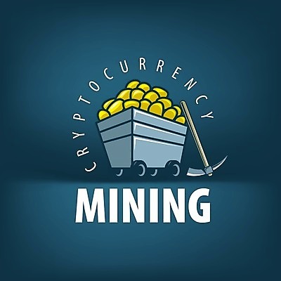 EPS 해외이미지 일러스트 타이포그라피 사람없음 파란색 디지털 수레 황금 발굴 심볼 곡괭이 가상화폐 해외202004 해외202105 해외일러스트 문자 컬러 돈 카트 파일형식 벡터