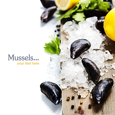 포토 JPG 해외이미지 조개 사람없음 얼음 레몬 홍합 후추 나무도마 해외202004 해외포토 자연요소 과일 어패류 도마 목재 향신료 파일형식