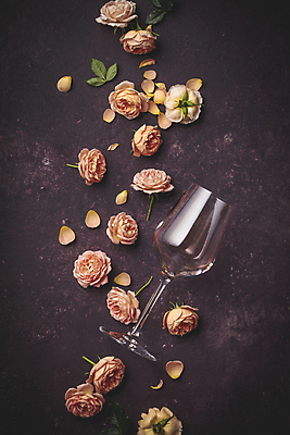 포토 JPG 해외이미지 꽃잎 잎 와인잔 실내 사람없음 장미 감성 보라색배경 해외202004 해외포토 식물 꽃 백그라운드 컨셉 술잔 내부 보라색 파일형식