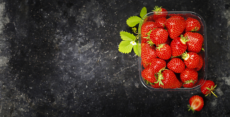 포토 JPG 해외이미지 꽃 딸기 검은배경 실내 사람없음 하이앵글 플라스틱통 카피스페이스 딸기잎 해외202004 해외포토 식물 뷰포인트 백그라운드 잎 과일 통 내부 검은색 공백 플라스틱 파일형식