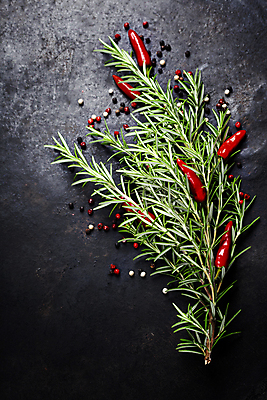 포토 JPG 해외이미지 검은배경 실내 사람없음 허브 홍고추 로즈메리 통후추 해외202004 해외포토 식물 백그라운드 고추 내부 검은색 후추 파일형식