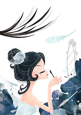 PSD 우먼라이프 라이프스타일 여자 일러스트 한명 사람 20대 라이프 10대 화장 뷰티 거울 변화 우아함 속눈썹 깃털 마스카라 아이메이크업 컬링 여자만 여자한명만 국내일러스트 1 컨셉 청소년 겨울스포츠 청년 생활 화장품 눈썹 파일형식