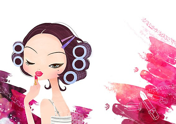 PSD 우먼라이프 라이프스타일 여자 일러스트 한명 사람 20대 라이프 10대 화장 뷰티 머리카락 립스틱 파마 변화 우아함 롤 헤어롤 스타일링 여자만 여자한명만 국내일러스트 1 헤어스타일 컨셉 청소년 청년 생활 머리 화장품 미용용품 파일형식