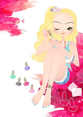 PSD 우먼라이프 라이프스타일 여자 일러스트 한명 사람 20대 라이프 10대 뷰티 변화 우아함 매니큐어 머리끈 발찌 페디큐어 여자만 여자한명만 국내일러스트 1 컨셉 장신구 청소년 청년 생활 화장품 파일형식