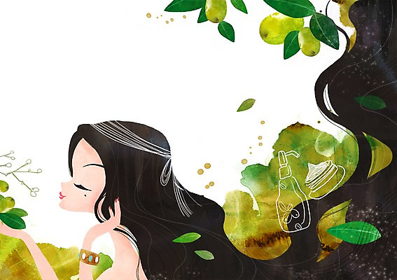 PSD 우먼라이프 라이프스타일 여자 일러스트 팔찌 한명 사람 20대 라이프 장식 10대 뷰티 머리카락 마사지 변화 우아함 오일 올리브 스타일링 여자만 여자한명만 국내일러스트 1 열매 음식 컨셉 장신구 청소년 청년 생활 머리 화장품 파일형식