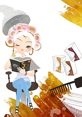 PSD 우먼라이프 라이프스타일 여자 의자 일러스트 한명 사람 20대 라이프 10대 뷰티 머리카락 머리빗 변화 우아함 잡지 미용실 롤 염색 스타일링 염색약 여자만 여자한명만 국내일러스트 1 가구 컨셉 청소년 청년 생활 간행물 머리 미용용품 뷰티샵 파일형식