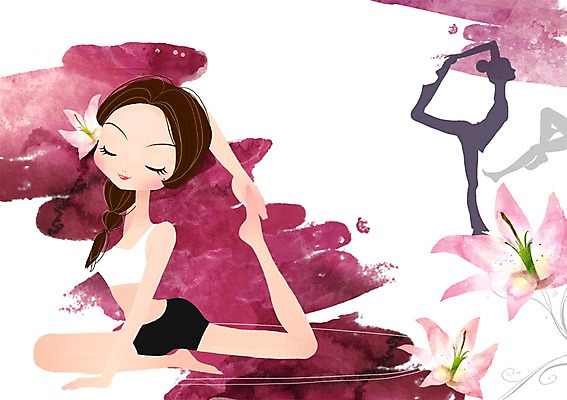 PSD 식물 우먼라이프 라이프스타일 여자 꽃 포즈 일러스트 요가 건강 관리 한명 사람 20대 라이프 10대 뷰티 변화 우아함 교정 여자만 여자한명만 국내일러스트 1 웰빙 컨셉 청소년 청년 생활 파일형식