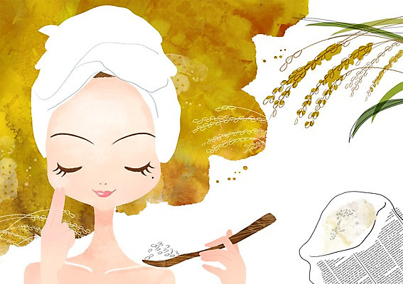 PSD 우먼라이프 라이프스타일 여자 일러스트 곡류 한명 사람 20대 라이프 10대 수건 뷰티 숟가락 벼 쌀 마사지 변화 우아함 피부관리 자루 팩 포대 화이트닝 여자만 여자한명만 국내일러스트 1 컨셉 청소년 수저 청년 생활 위생용품 화장품 파일형식