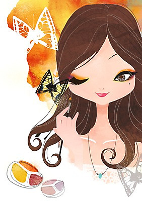 PSD 우먼라이프 라이프스타일 여자 나비 곤충 일러스트 목걸이 한명 사람 20대 라이프 10대 화장 뷰티 붓 변화 우아함 아이섀도 호랑나비 여자만 여자한명만 국내일러스트 동물 1 컨셉 장신구 청소년 청년 생활 화장품 파일형식