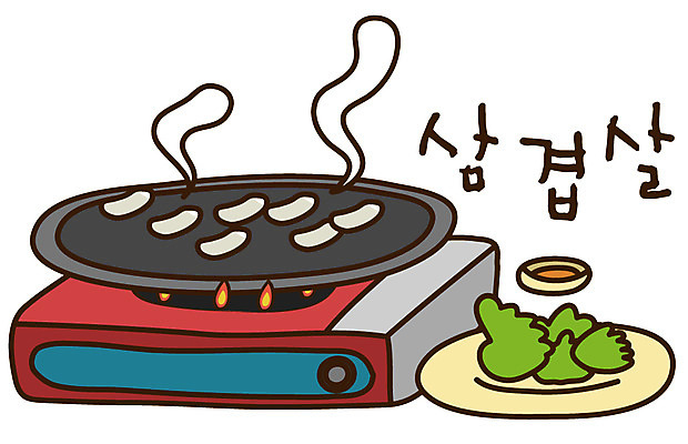 EPS 아이콘 캐릭터 음식 스티커 채소 육류 돼지고기 사람없음 연기 가스레인지 상추 구이 안주 삼겹살 쌈장 불판 2D아이콘 식재료 가전제품 레인지 양념 파일형식 벡터