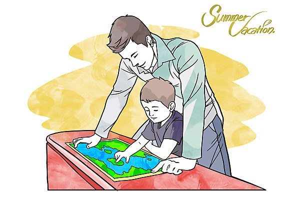 PSD 계절 교육 남자 아들 여유 40대 지도 일러스트 방학 여름방학 미소 웃음 사람 소년 두명 10대 여름 아빠 즐거움 세계지리 지리 남자만 국내일러스트 감정 어린이 중년 가족 청소년 휴가 표정 파일형식 여름_계절